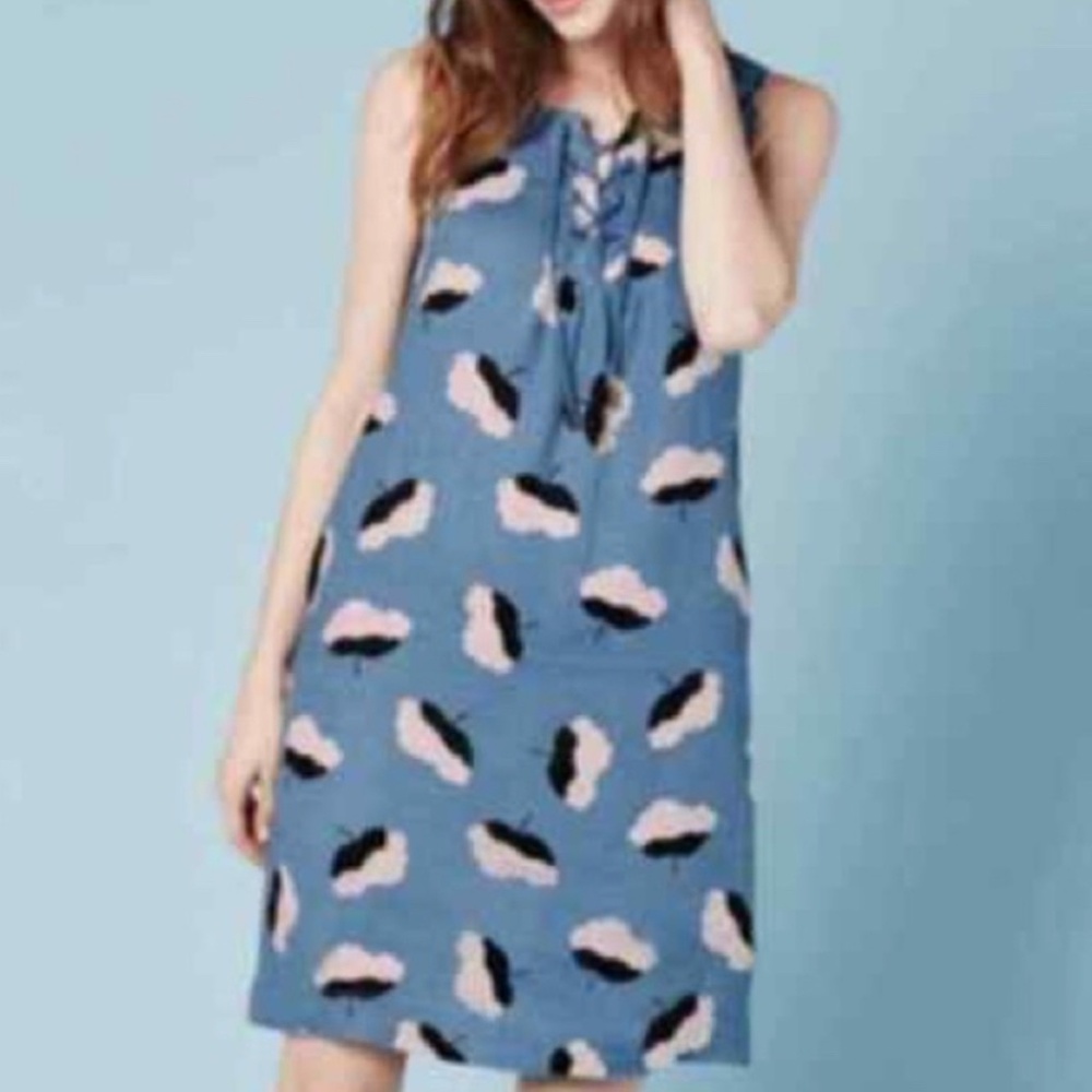 Boden Women’s Blue Linen Cotton Ball Sleeveless Dress